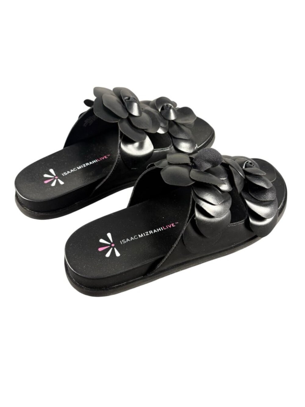 Isaac Mizrahi Live Black Floral Slide Sandals Women’s Size 7.5 New No Box - Picture 3 of 7
